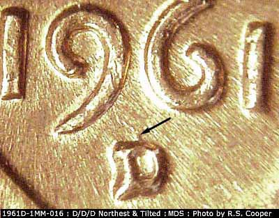 1961 Lincoln cent obverse, CopperCoins die 1961D•1MM•016.