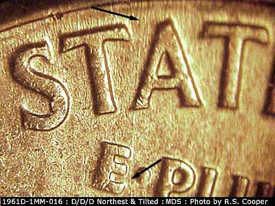 Die-stage B marker on 1961D•1MM•016 (1961 Repunched Mint Mark).