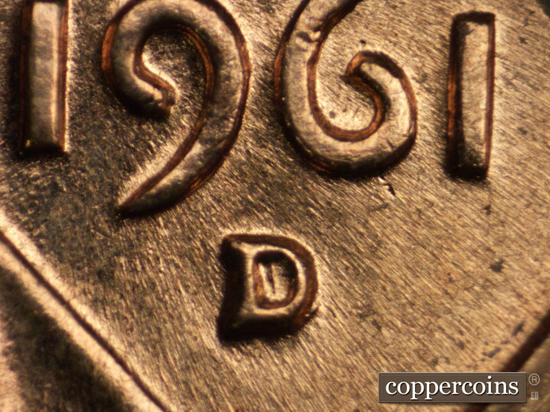 1961 Lincoln cent obverse, CopperCoins die 1961D•1MM•020.