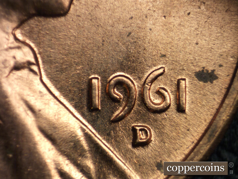 Die-stage B marker on 1961D•1MM•020 (1961 Repunched Mint Mark).