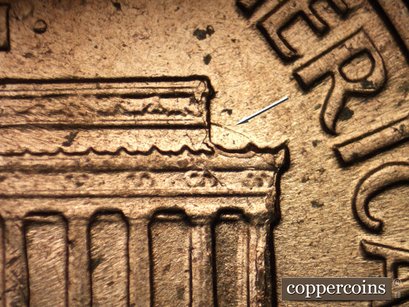 Die-stage B marker on 1961D•1MM•020 (1961 Repunched Mint Mark).