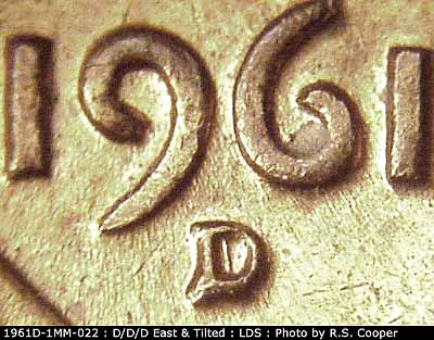 Die-stage C marker on 1961D•1MM•022 (1961 Repunched Mint Mark).