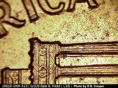 Die-stage C marker on 1961D•1MM•022 (1961 Repunched Mint Mark).