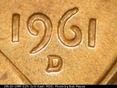 1961 Lincoln cent obverse, CopperCoins die 1961D•1MM•029.