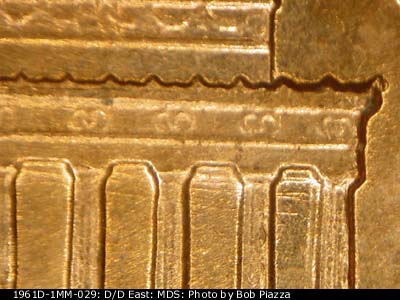 Die-stage B marker on 1961D•1MM•029 (1961 Repunched Mint Mark).