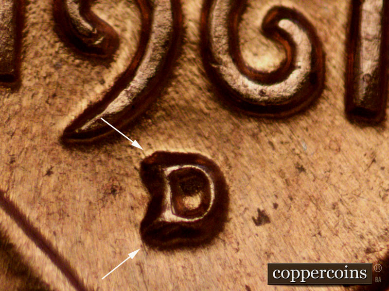 Die-stage C marker on 1961D•1MM•030 (1961 Repunched Mint Mark).