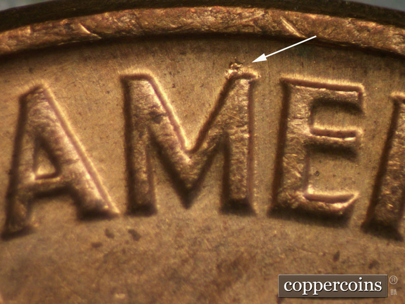Die-stage A marker on 1961D•1MM•031 (1961 Repunched Mint Mark).