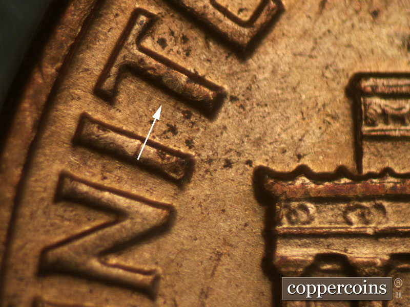 Die-stage A marker on 1961D•1MM•031 (1961 Repunched Mint Mark).