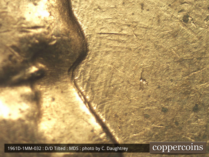 Die-stage B marker on 1961D•1MM•032 (1961 Repunched Mint Mark).