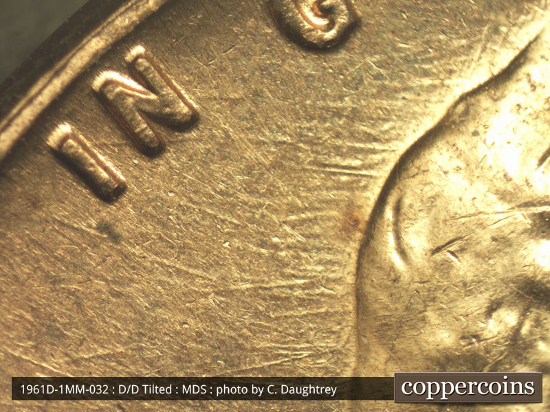 Die-stage B marker on 1961D•1MM•032 (1961 Repunched Mint Mark).