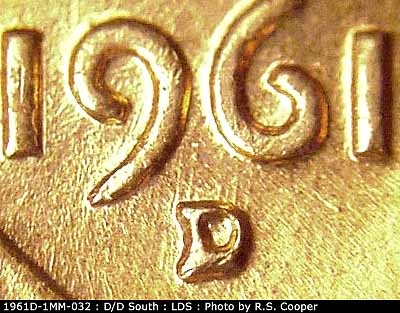 Die-stage C marker on 1961D•1MM•032 (1961 Repunched Mint Mark).