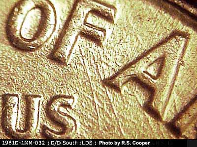 Die-stage C marker on 1961D•1MM•032 (1961 Repunched Mint Mark).