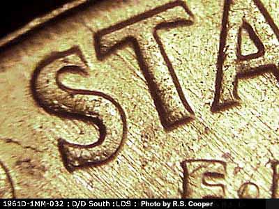 Die-stage C marker on 1961D•1MM•032 (1961 Repunched Mint Mark).
