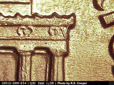 Die-stage C marker on 1961D•1MM•034 (1961 Repunched Mint Mark).