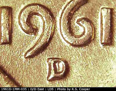 Die-stage C marker on 1961D•1MM•035 (1961 Repunched Mint Mark).