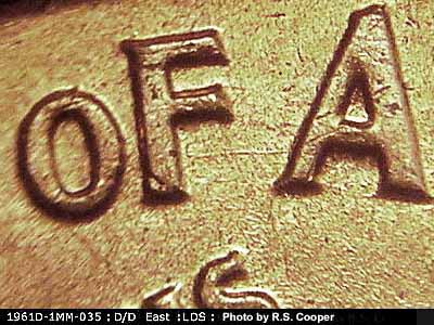 Die-stage C marker on 1961D•1MM•035 (1961 Repunched Mint Mark).