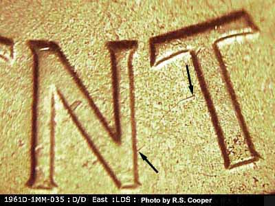 Die-stage C marker on 1961D•1MM•035 (1961 Repunched Mint Mark).