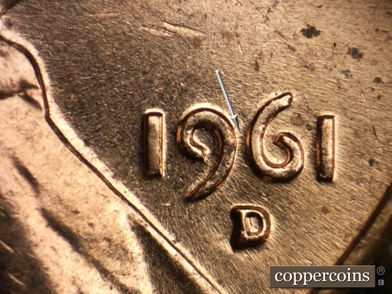 Die-stage C marker on 1961D•1MM•037 (1961 Repunched Mint Mark).