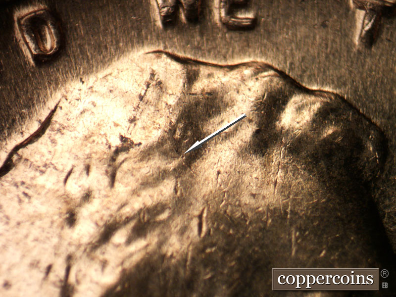 Die-stage C marker on 1961D•1MM•037 (1961 Repunched Mint Mark).