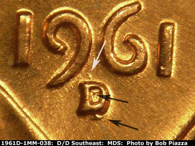 1961 Lincoln cent obverse, CopperCoins die 1961D•1MM•038.