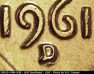 Die-stage C marker on 1961D•1MM•038 (1961 Repunched Mint Mark).