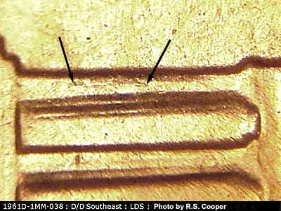 Die-stage C marker on 1961D•1MM•038 (1961 Repunched Mint Mark).