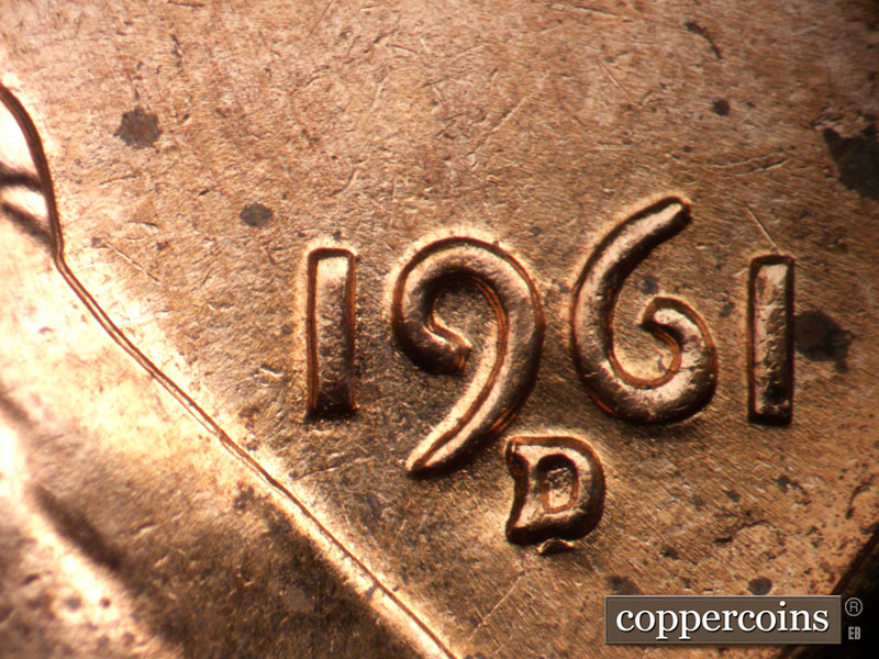 Die-stage A marker on 1961D•1MM•039 (1961 Repunched Mint Mark).
