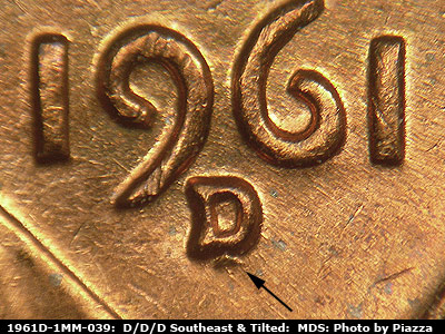 1961 Lincoln cent obverse, CopperCoins die 1961D•1MM•039.