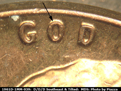Die-stage B marker on 1961D•1MM•039 (1961 Repunched Mint Mark).