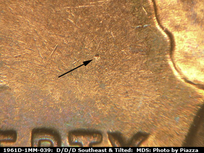 Die-stage B marker on 1961D•1MM•039 (1961 Repunched Mint Mark).