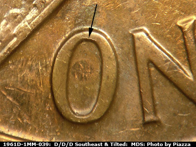 Die-stage B marker on 1961D•1MM•039 (1961 Repunched Mint Mark).
