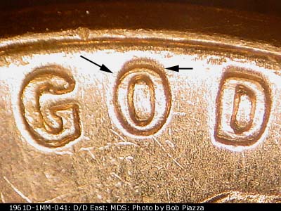Die-stage B marker on 1961D•1MM•041 (1961 Repunched Mint Mark).