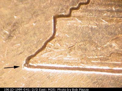 Die-stage B marker on 1961D•1MM•041 (1961 Repunched Mint Mark).