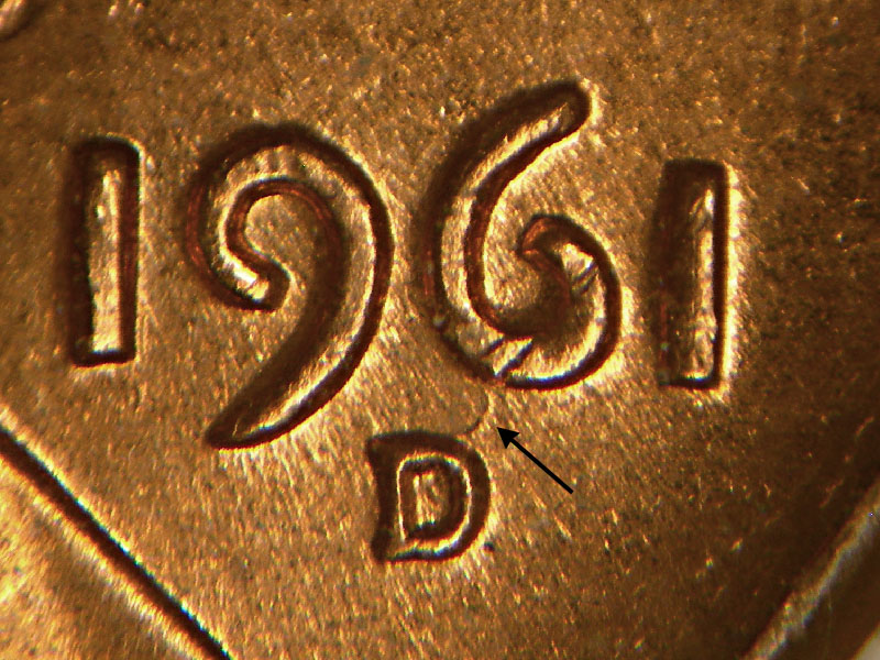 1961 Lincoln cent obverse, CopperCoins die 1961D•1MM•042.