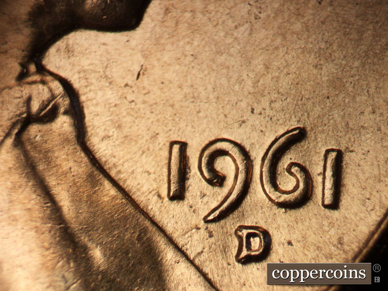 Die-stage B marker on 1961D•1MM•043 (1961 Repunched Mint Mark).