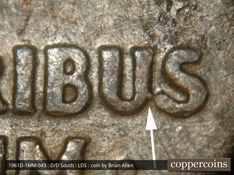 Die-stage C marker on 1961D•1MM•043 (1961 Repunched Mint Mark).