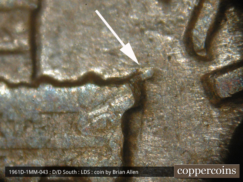 Die-stage C marker on 1961D•1MM•043 (1961 Repunched Mint Mark).