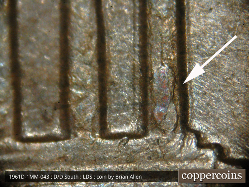 Die-stage C marker on 1961D•1MM•043 (1961 Repunched Mint Mark).