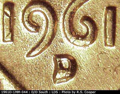 Die-stage C marker on 1961D•1MM•044 (1961 Repunched Mint Mark).