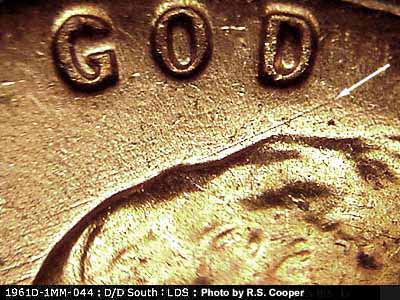 Die-stage C marker on 1961D•1MM•044 (1961 Repunched Mint Mark).