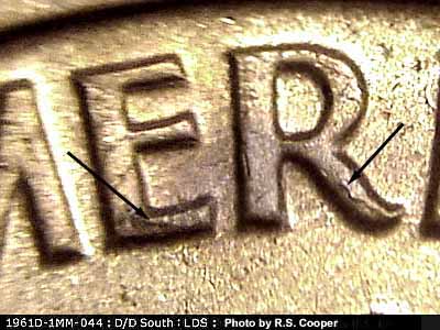Die-stage C marker on 1961D•1MM•044 (1961 Repunched Mint Mark).