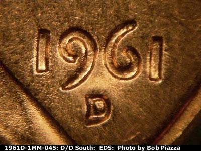 Die-stage A marker on 1961D•1MM•045 (1961 Repunched Mint Mark).