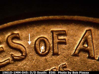 Die-stage A marker on 1961D•1MM•045 (1961 Repunched Mint Mark).