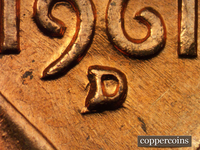 1961 Lincoln cent obverse, CopperCoins die 1961D•1MM•047.