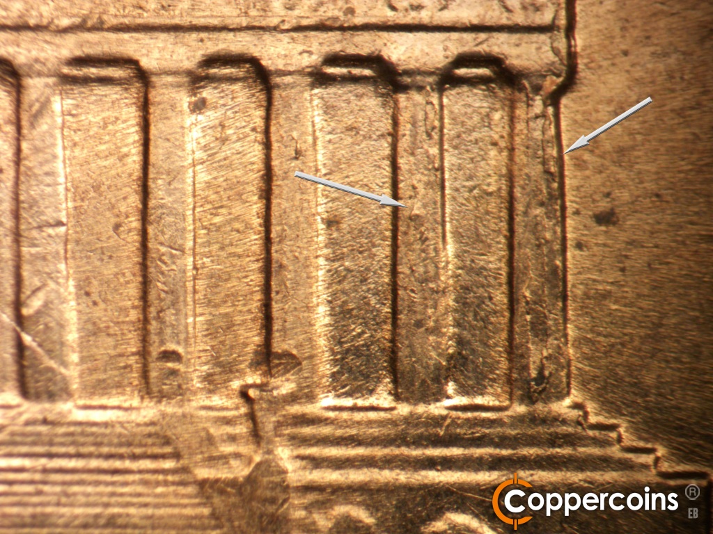 Die-stage C marker on 1961D•1MM•047 showing Die chipping on columns 11 and 12.