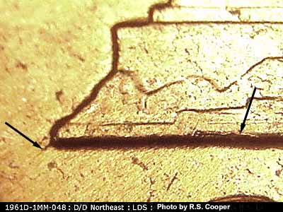 Die-stage B marker on 1961D•1MM•048 (1961 Repunched Mint Mark).