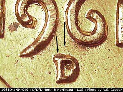 Die-stage C marker on 1961D•1MM•049 (1961 Repunched Mint Mark).