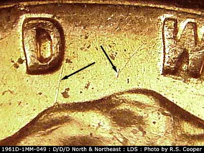 Die-stage C marker on 1961D•1MM•049 (1961 Repunched Mint Mark).