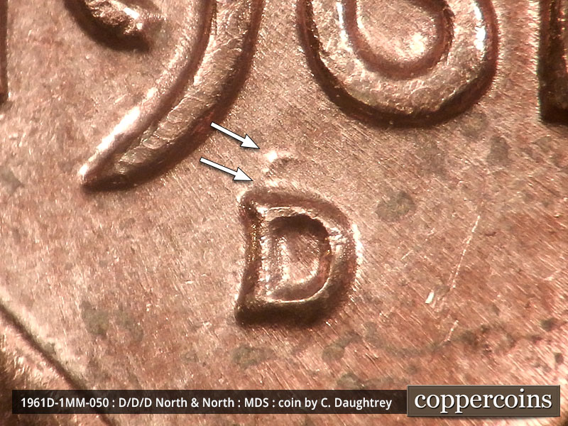 1961 Lincoln cent obverse, CopperCoins die 1961D•1MM•050.