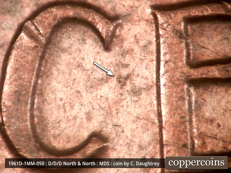 Die-stage B marker on 1961D•1MM•050 (1961 Repunched Mint Mark).